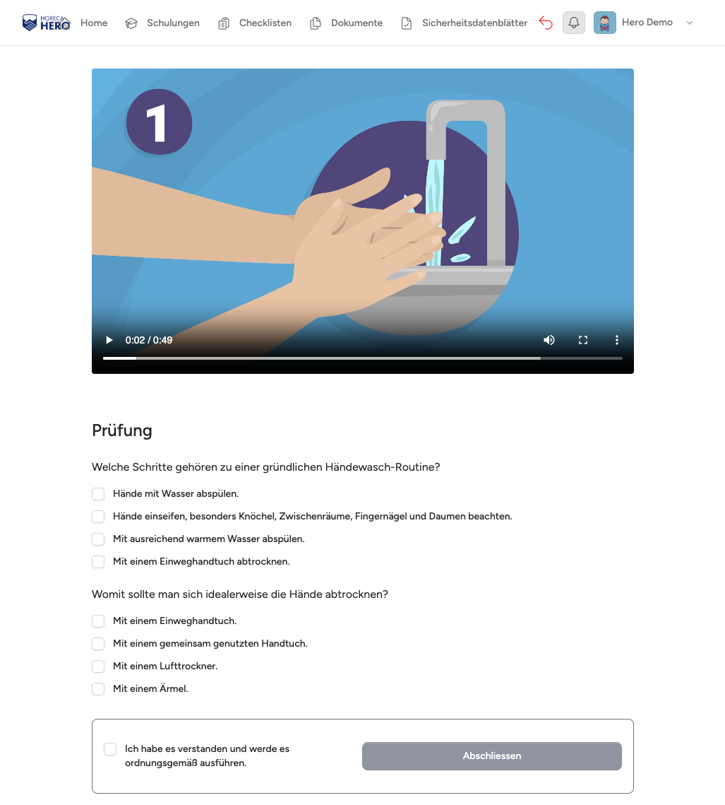 Schulung abschließen Screenshot